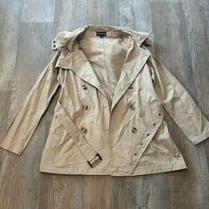 Women’s Tan Trench Coat with Hood and Belt